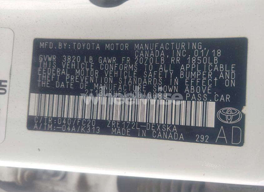 Photo 9 of 2018 Toyota Corolla SE (VIN 2T1BURHEXJC040689)