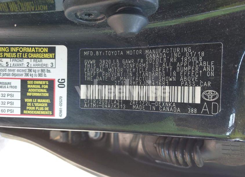 Photo 9 of 2018 Toyota Corolla XLE (VIN 2T1BURHEXJC041681)