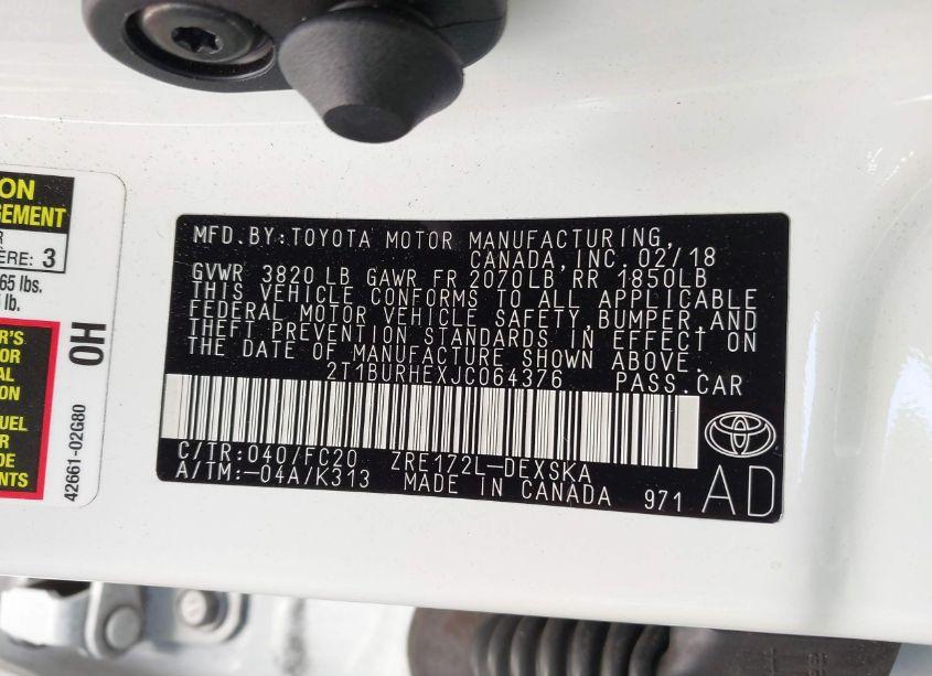 Photo 9 of 2018 Toyota Corolla SE (VIN 2T1BURHEXJC064376)