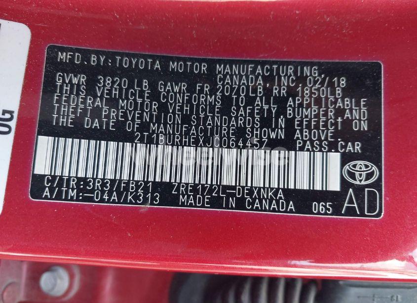 Photo 9 of 2018 Toyota Corolla LE (VIN 2T1BURHEXJC064457)