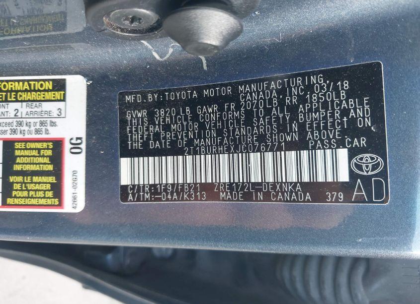 Photo 9 of 2018 Toyota Corolla LE (VIN 2T1BURHEXJC076771)