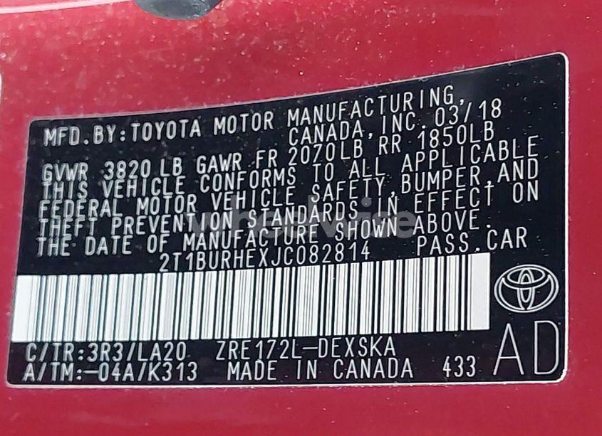 Photo 9 of 2018 Toyota Corolla XSE (VIN 2T1BURHEXJC082814)