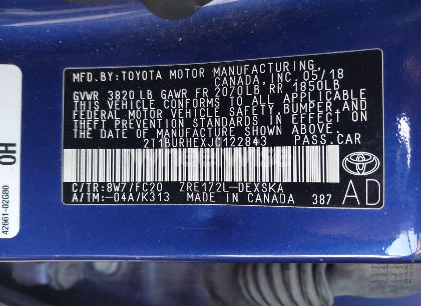 Photo 9 of 2018 Toyota Corolla SE (VIN 2T1BURHEXJC122843)