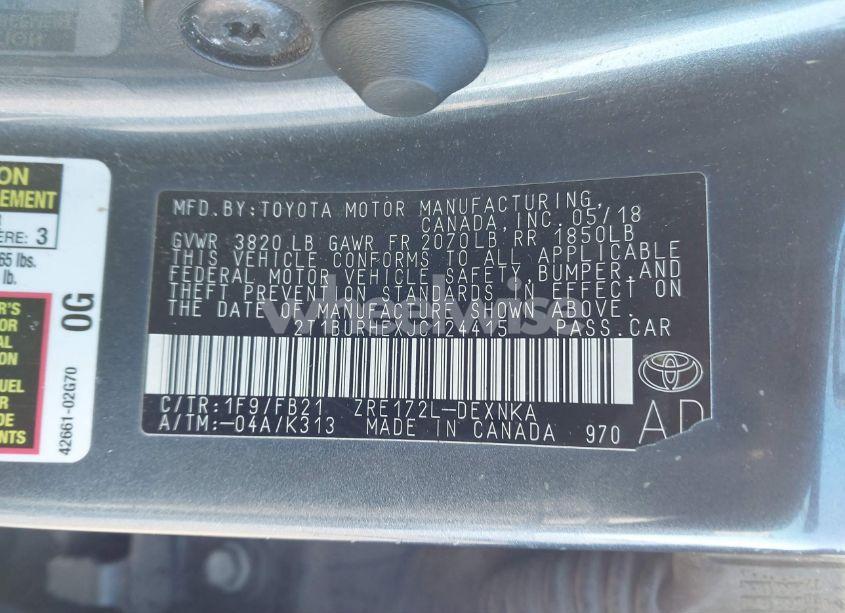 Photo 9 of 2018 Toyota Corolla LE (VIN 2T1BURHEXJC124415)