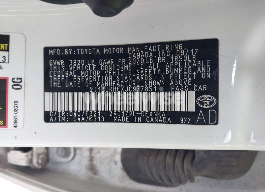 Photo 9 of 2018 Toyota Corolla LE (VIN 2T1BURHEXJC977851)