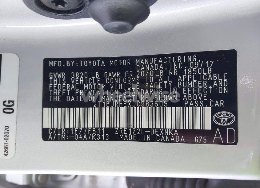 Photo 9 of 2018 Toyota Corolla LE (VIN 2T1BURHEXJC983505)