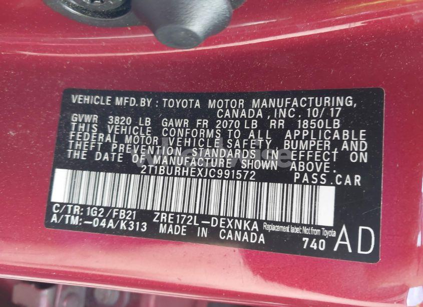 Photo 9 of 2018 Toyota Corolla LE (VIN 2T1BURHEXJC991572)