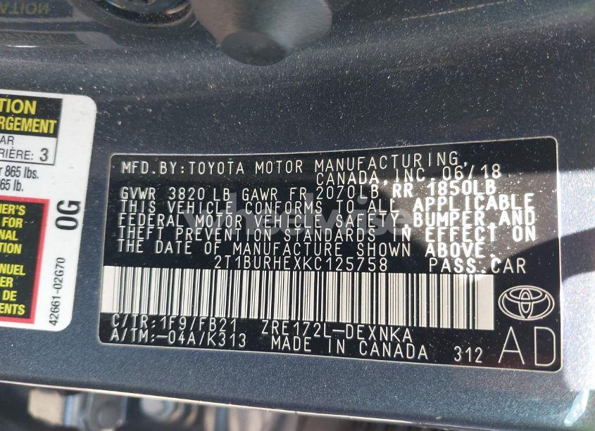 Photo 9 of 2019 Toyota Corolla LE (VIN 2T1BURHEXKC125758)