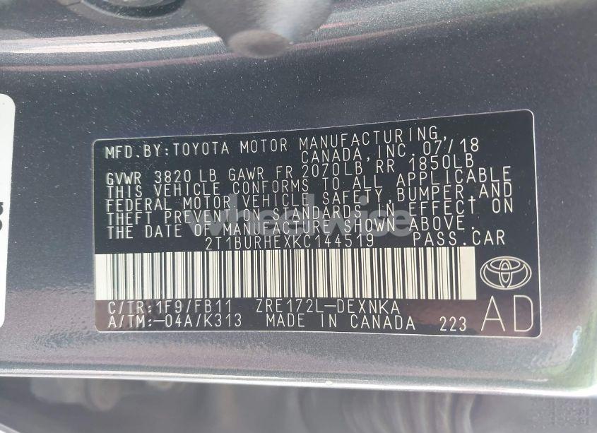 Photo 9 of 2019 Toyota Corolla LE (VIN 2T1BURHEXKC144519)
