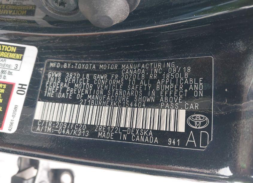 Photo 9 of 2019 Toyota Corolla SE (VIN 2T1BURHEXKC154404)