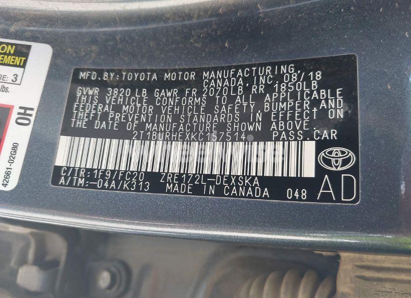 Photo 9 of 2019 Toyota Corolla SE (VIN 2T1BURHEXKC157514)