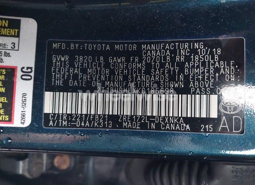 Photo 9 of 2019 Toyota Corolla LE (VIN 2T1BURHEXKC185698)