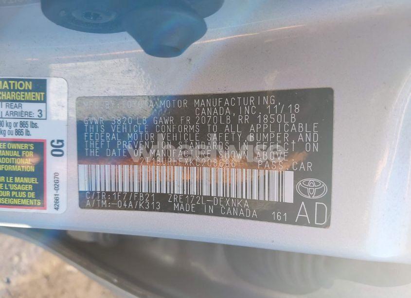 Photo 9 of 2019 Toyota Corolla LE (VIN 2T1BURHEXKC208686)