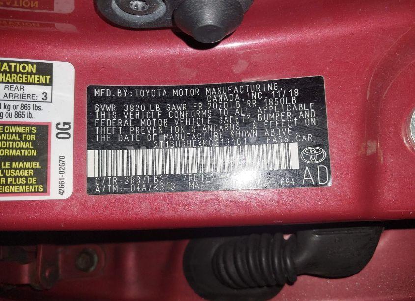 Photo 9 of 2019 Toyota Corolla LE (VIN 2T1BURHEXKC213161)