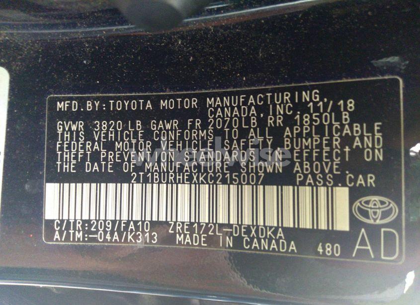 Photo 9 of 2019 Toyota Corolla L (VIN 2T1BURHEXKC215007)