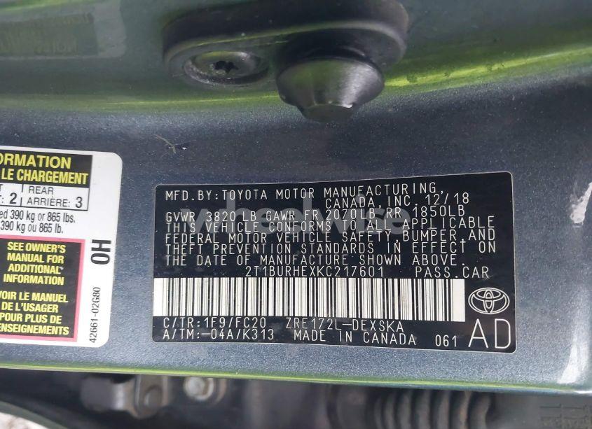 Photo 9 of 2019 Toyota Corolla SE (VIN 2T1BURHEXKC217601)