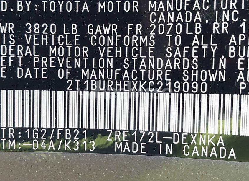 Photo 9 of 2019 Toyota Corolla LE (VIN 2T1BURHEXKC219090)