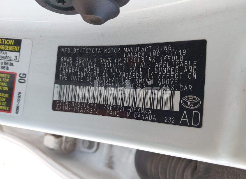 Photo 9 of 2019 Toyota Corolla LE (VIN 2T1BURHEXKC230753)