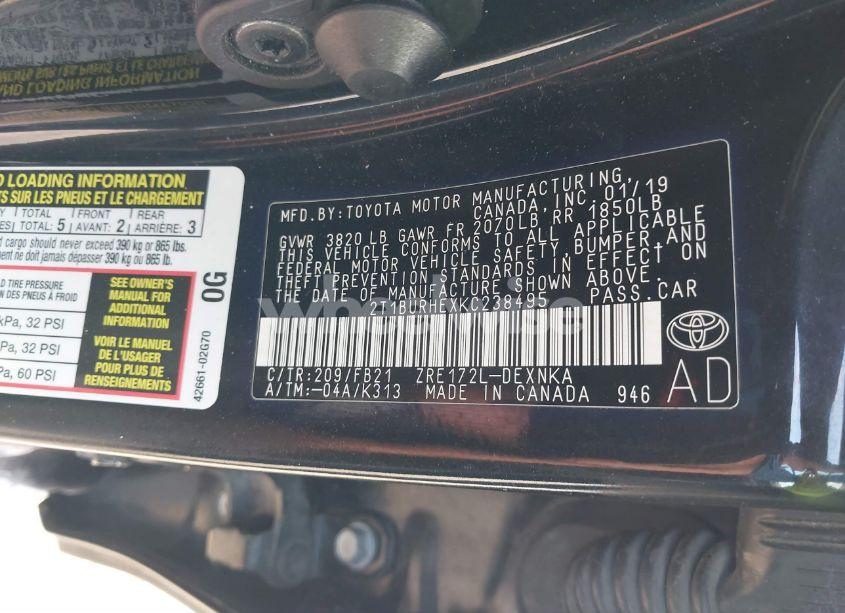Photo 9 of 2019 Toyota Corolla LE (VIN 2T1BURHEXKC238495)