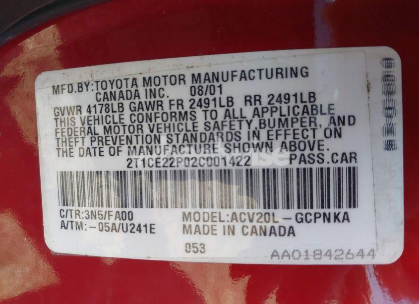 Photo 9 of 2002 Toyota Camry SOLARA SE (VIN 2T1CE22P02C001422)