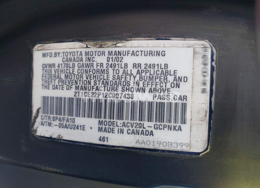 Photo 9 of 2002 Toyota Camry SOLARA SE (VIN 2T1CE22P12C007438)