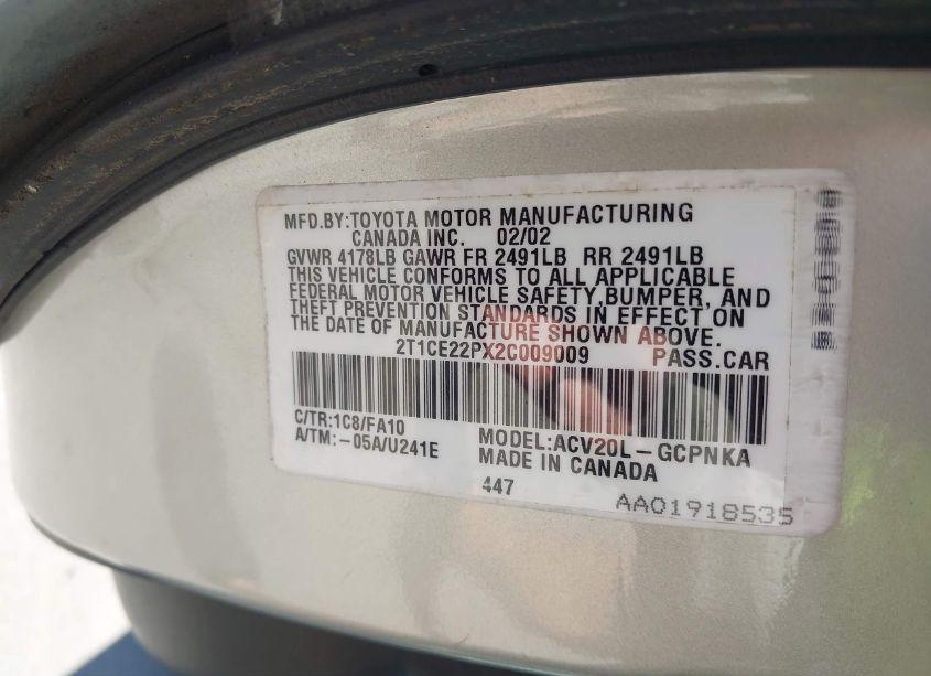 Photo 9 of 2002 Toyota Camry SOLARA SE (VIN 2T1CE22PX2C009009)