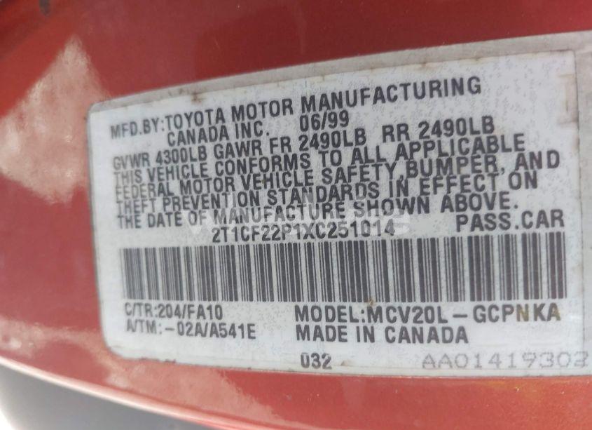 Photo 9 of 1999 Toyota Camry SOLARA SE V6 (VIN 2T1CF22P1XC251014)