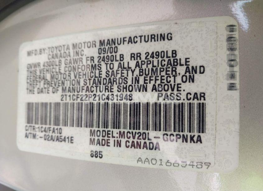 Photo 9 of 2001 Toyota Camry SOLARA SE V6 (VIN 2T1CF22P21C431948)