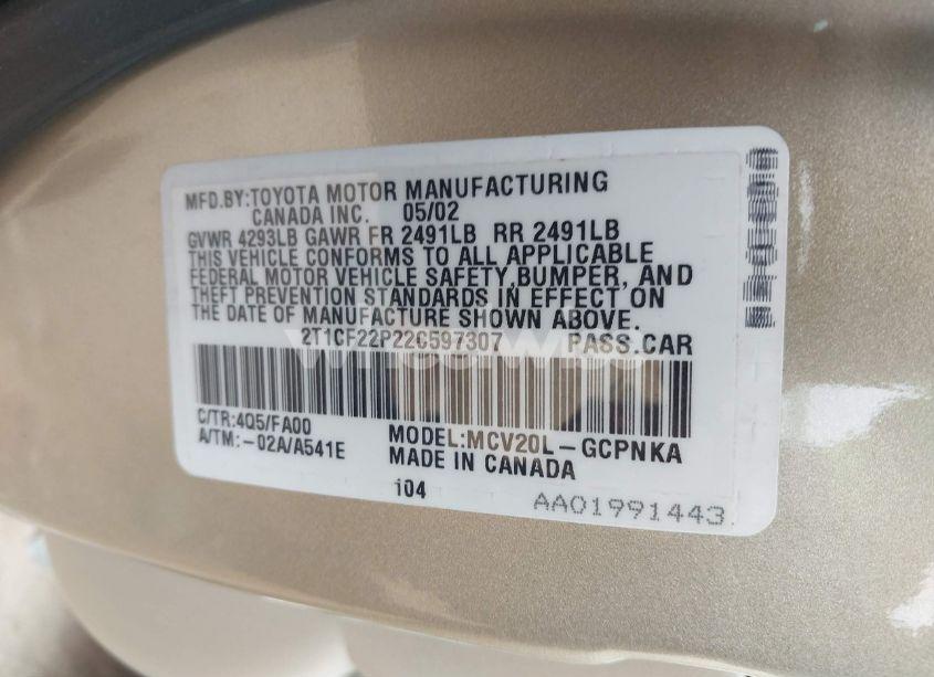 Photo 9 of 2002 Toyota Camry SOLARA SE V6 (VIN 2T1CF22P22C597307)