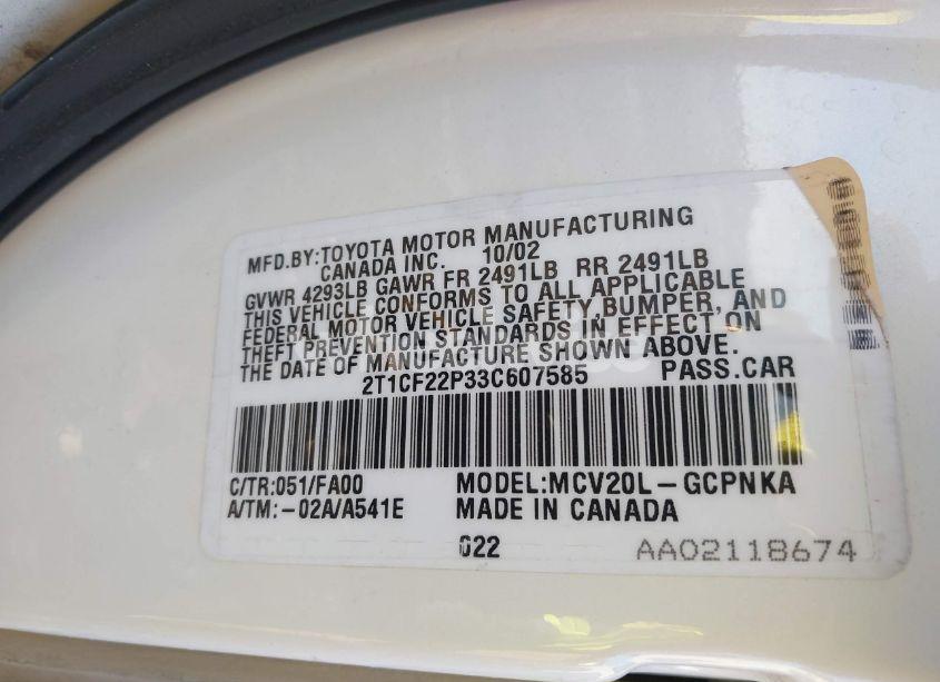 Photo 9 of 2003 Toyota Camry SOLARA SE V6 (VIN 2T1CF22P33C607585)