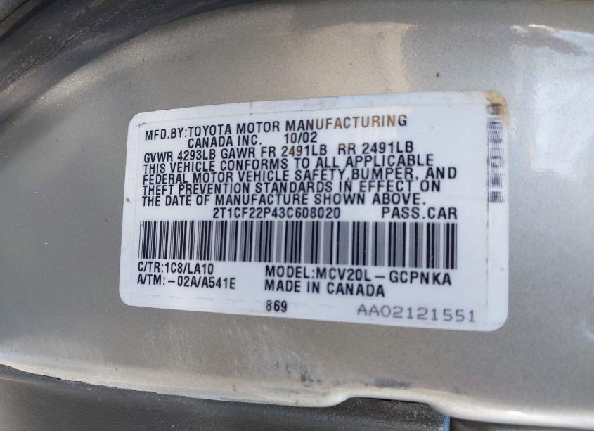 Photo 9 of 2003 Toyota Camry SOLARA SLE V6 (VIN 2T1CF22P43C608020)