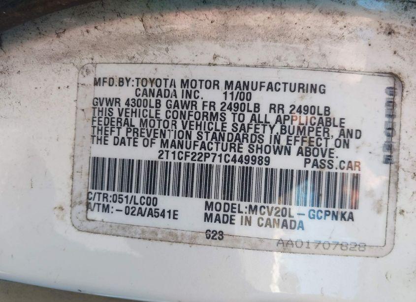 Photo 9 of 2001 Toyota Camry SOLARA SLE V6 (VIN 2T1CF22P71C449989)