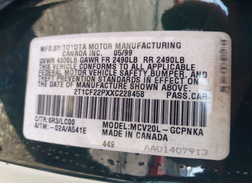 Photo 9 of 1999 Toyota Camry SOLARA SLE (VIN 2T1CF22PXXC228458)