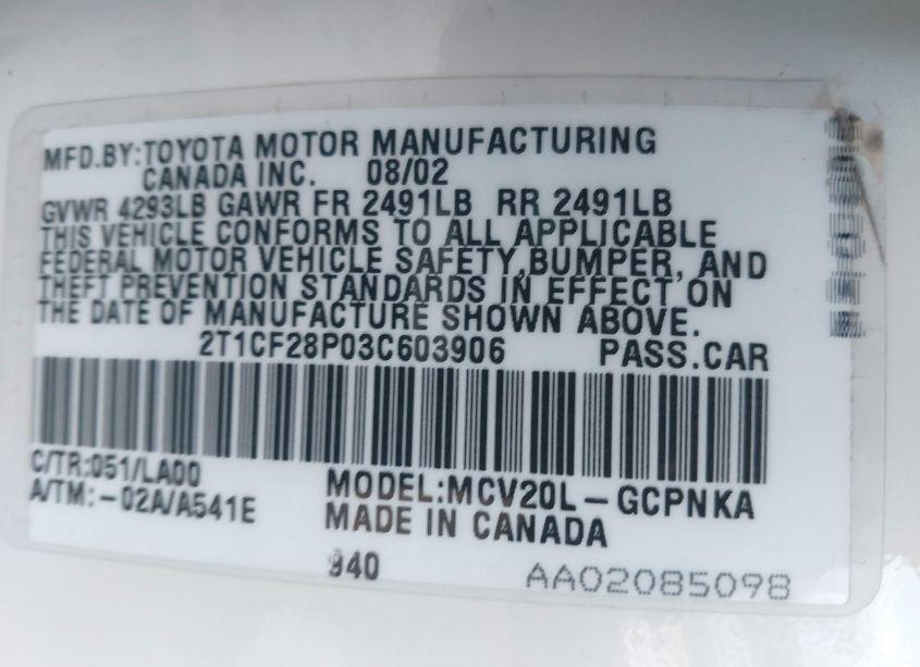 Photo 9 of 2003 Toyota Camry SOLARA SLE V6 (VIN 2T1CF28P03C603906)