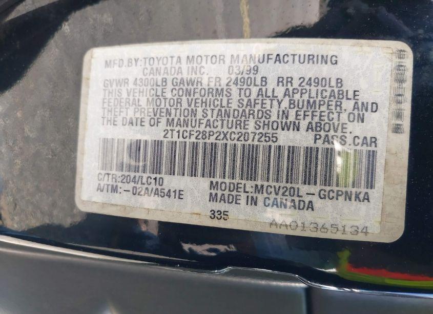 Photo 9 of 1999 Toyota Camry SOLARA SLE (VIN 2T1CF28P2XC207255)