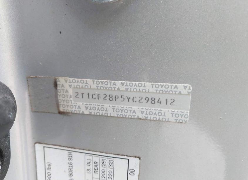 Photo 9 of 2000 Toyota Camry SOLARA SLE V6 (VIN 2T1CF28P5YC298412)