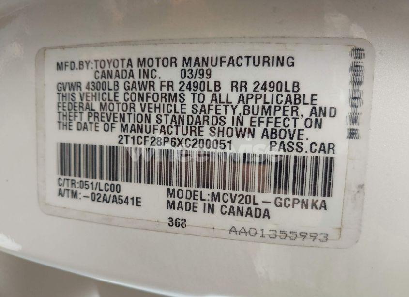 Photo 9 of 1999 Toyota Camry SOLARA SLE (VIN 2T1CF28P6XC200051)