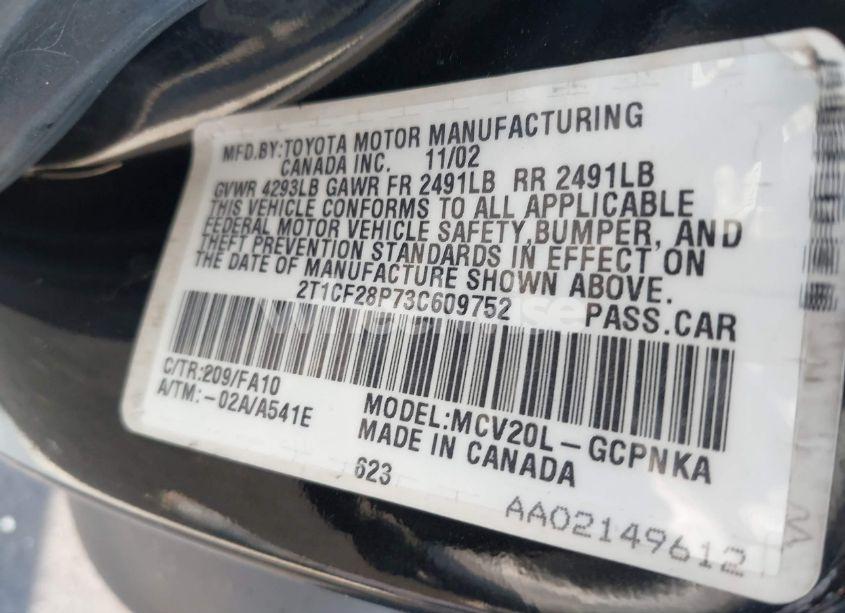 Photo 9 of 2003 Toyota Camry SOLARA SE V6 (VIN 2T1CF28P73C609752)