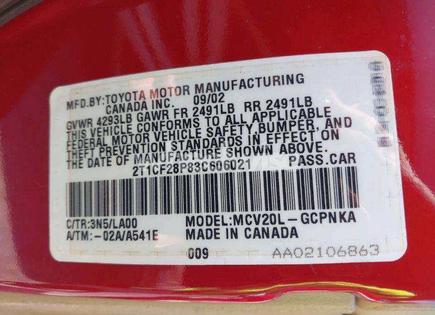 Photo 9 of 2003 Toyota Camry SOLARA SLE V6 (VIN 2T1CF28P83C606021)