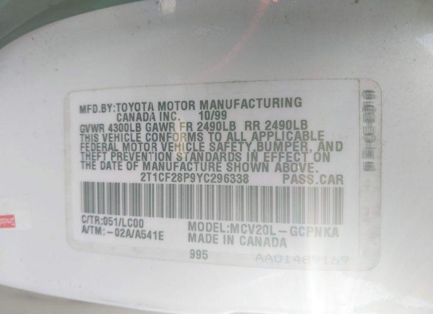 Photo 9 of 2000 Toyota Camry SOLARA SLE V6 (VIN 2T1CF28P9YC296338)