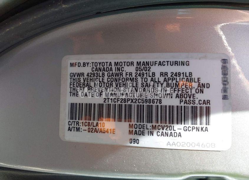Photo 9 of 2002 Toyota Camry SOLARA SLE V6 (VIN 2T1CF28PX2C598678)