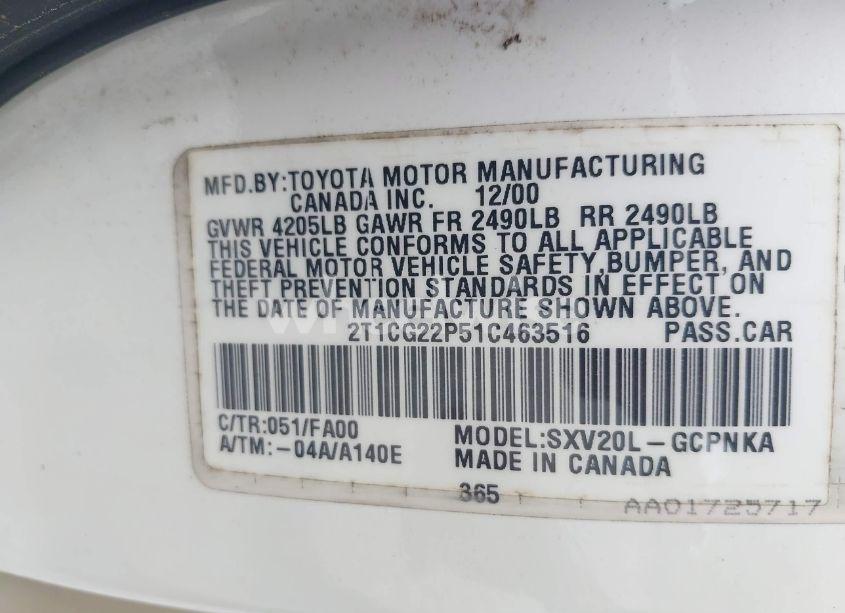 Photo 9 of 2001 Toyota Camry SOLARA SE (VIN 2T1CG22P51C463516)