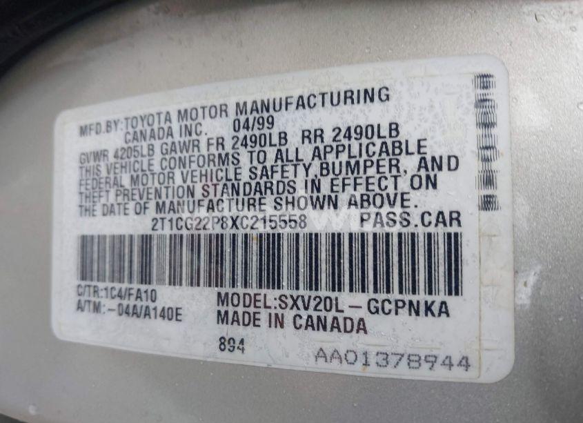 Photo 9 of 1999 Toyota Camry SOLARA SE (VIN 2T1CG22P8XC215558)