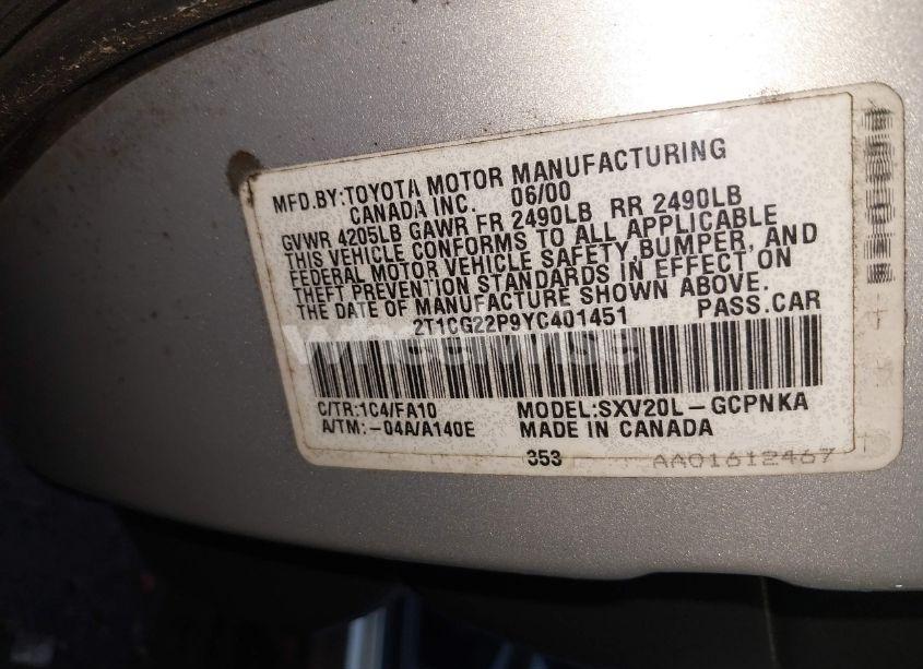 Photo 9 of 2000 Toyota Camry SOLARA SE (VIN 2T1CG22P9YC401451)