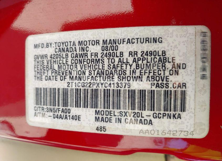 Photo 9 of 2000 Toyota Camry SOLARA SE (VIN 2T1CG22PXYC413379)