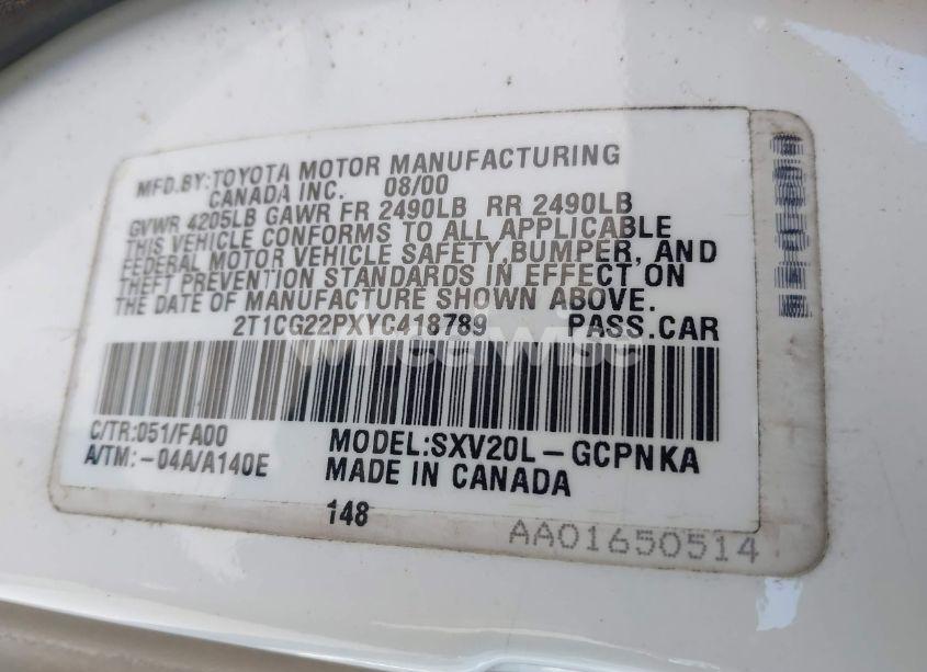 Photo 9 of 2000 Toyota Camry SOLARA SE (VIN 2T1CG22PXYC418789)