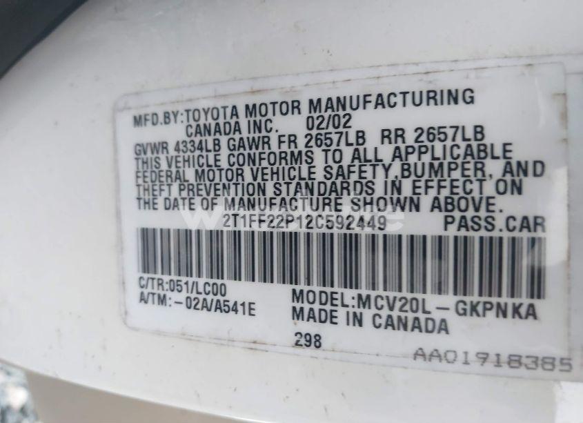 Photo 9 of 2002 Toyota Camry SOLARA SLE V6 (VIN 2T1FF22P12C592449)