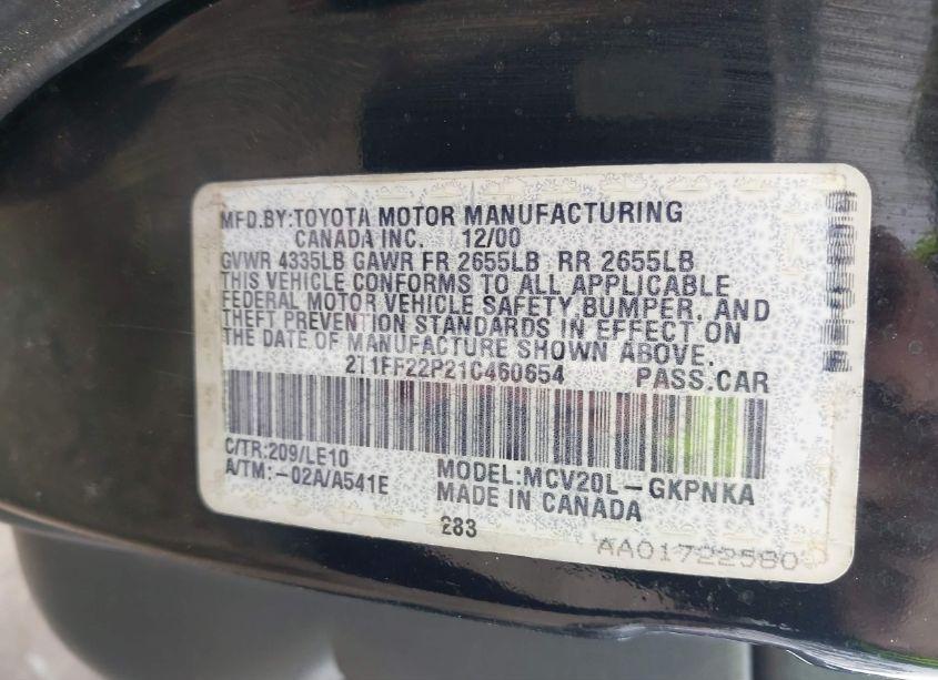 Photo 9 of 2001 Toyota Camry SOLARA SLE V6 (VIN 2T1FF22P21C460654)