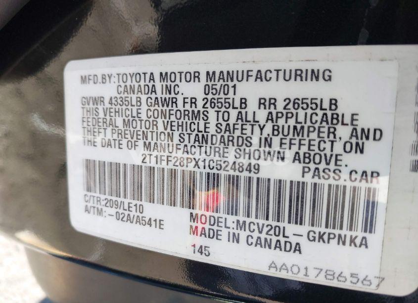 Photo 9 of 2001 Toyota Camry SOLARA SLE V6 (VIN 2T1FF28PX1C524849)