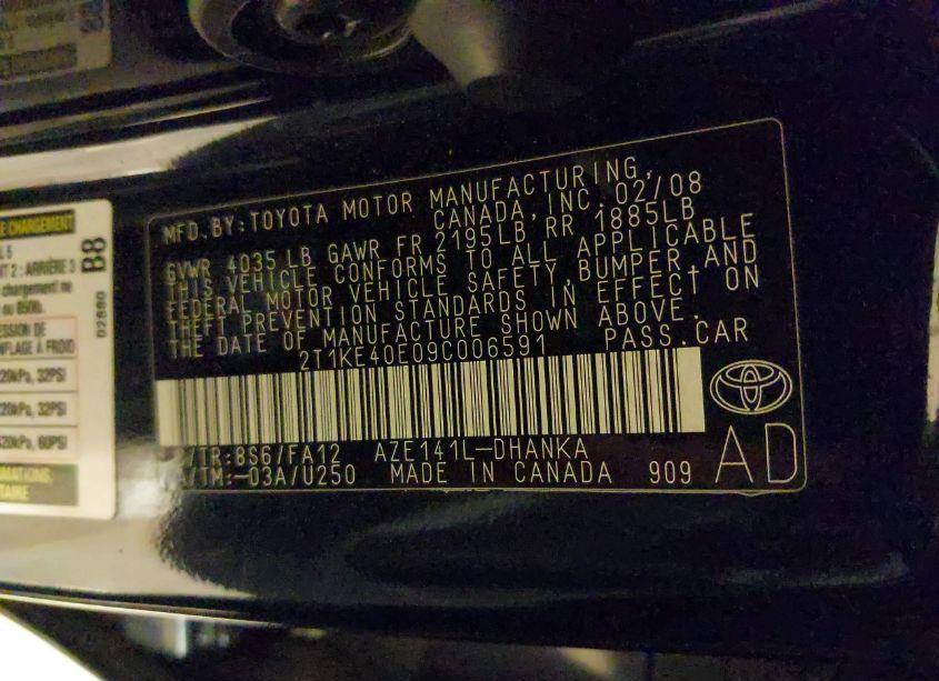 Photo 9 of 2009 Toyota Matrix S (VIN 2T1KE40E09C006591)